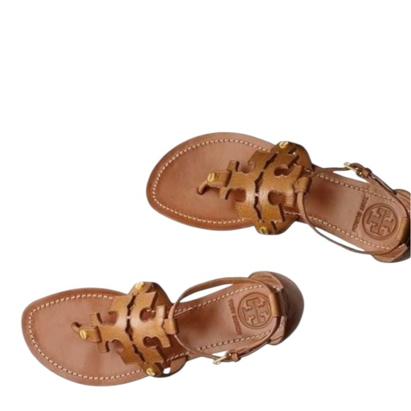 Tory Burch Phoebe Tan Leather Flat Thong Sandal Royal Tan Brown US Size 7 - Picture 4 of 14